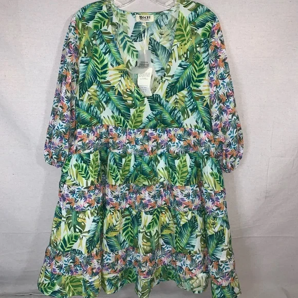 All Things Mochi Liona Mini Dress Tropical Floral Fit Flare Green Sz S NWT! - Picture 3 of 7